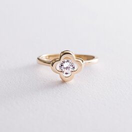 Золотое кольцо "Клевер" с фианитом к05258