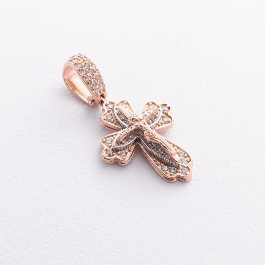 Золотий хрестик "Розп'яття. Спаси та Збережи" з фіанітами 270053