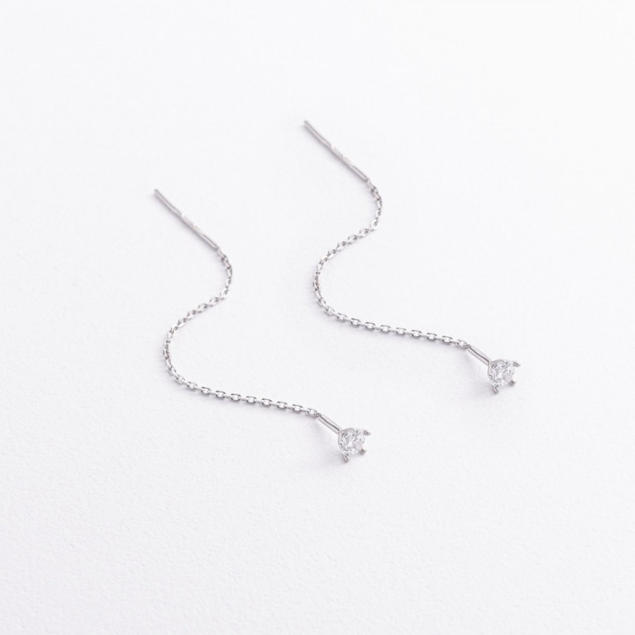 Срібні сережки - протяжки з фіанітами 902-01056