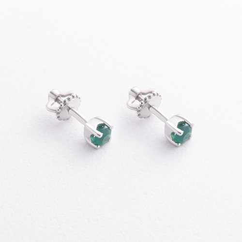 Серебряные серьги - пусеты с агатом 2491/1р-GRAG