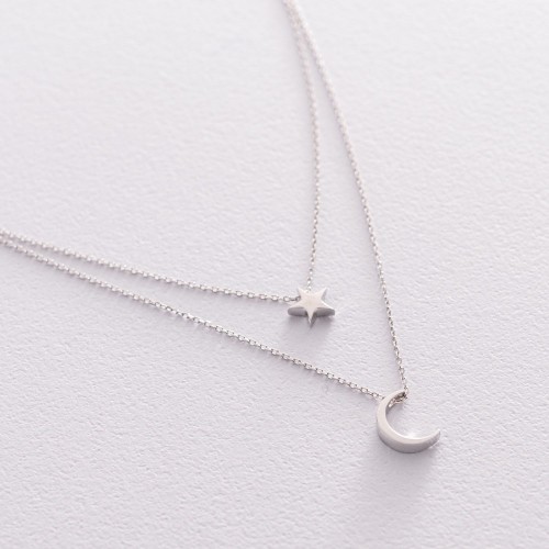 Подвійне кольє "Зірка і місяць" в білому золоті кол01872