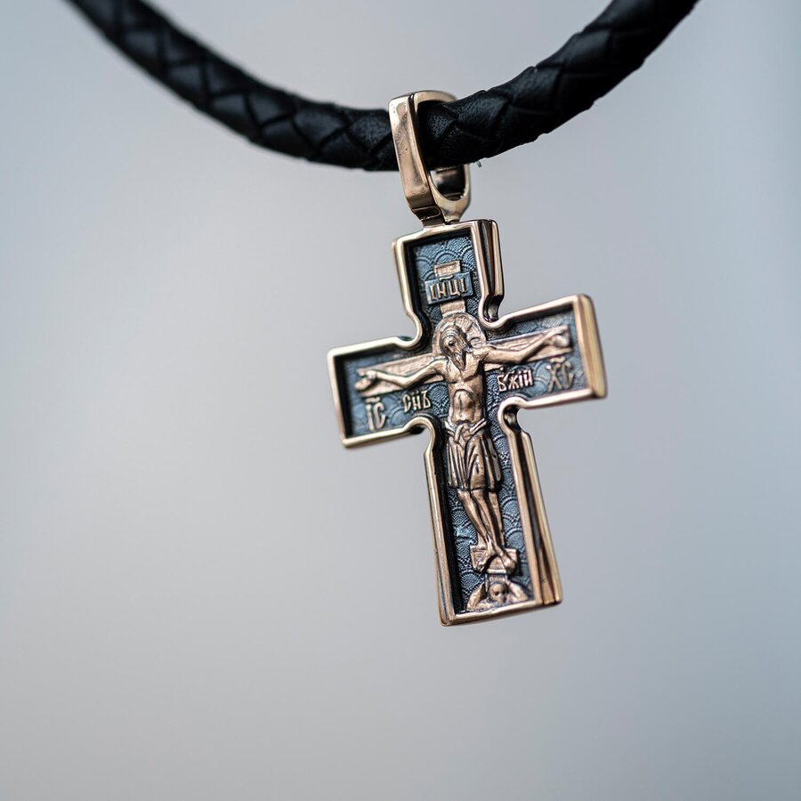 Православний хрест "Розп'яття. Божа Матір "Втілення". П'ять святителів" (чорніння) п01749