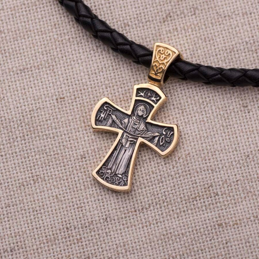 Срібний хрестик православний з позолотою 132506