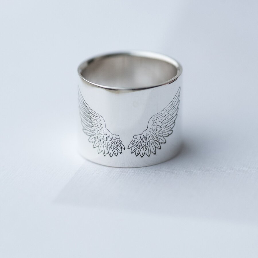 Срібний перстень з гравіруванням "Крила" 112143к