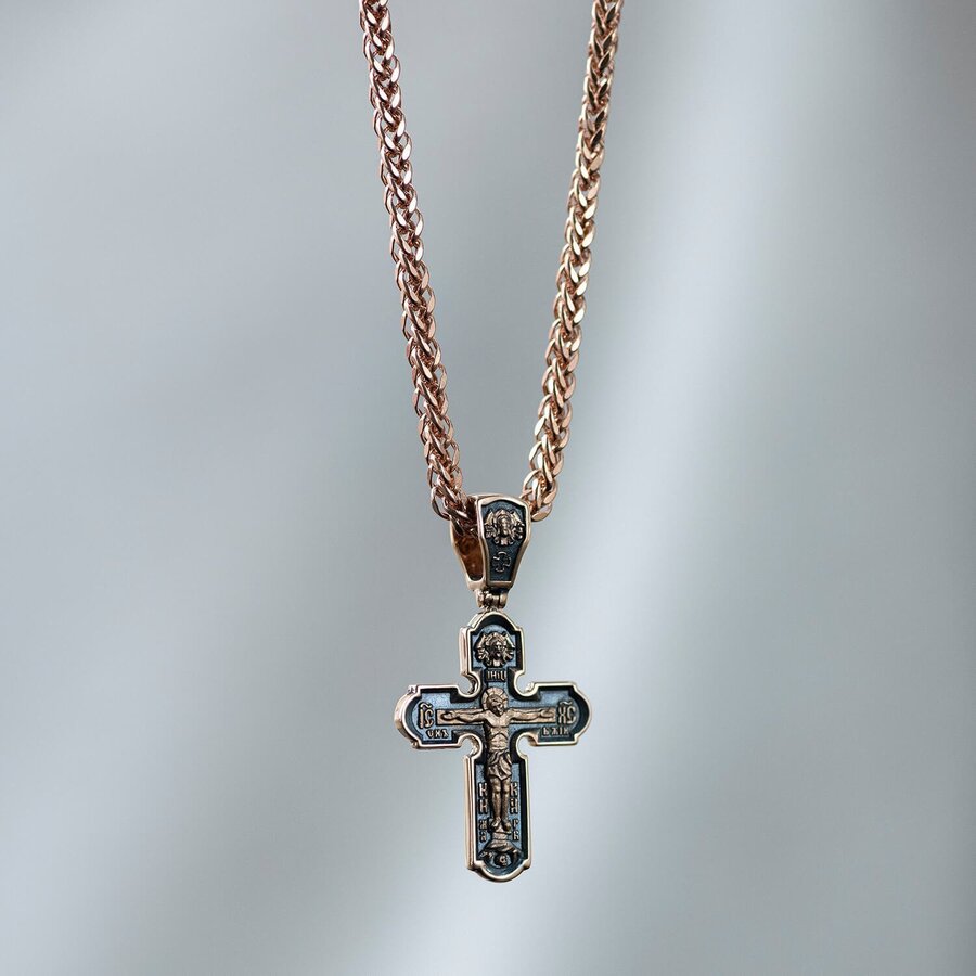 Православный крест с чернением "Распятие Христово. Икона Божией Матери" п03432