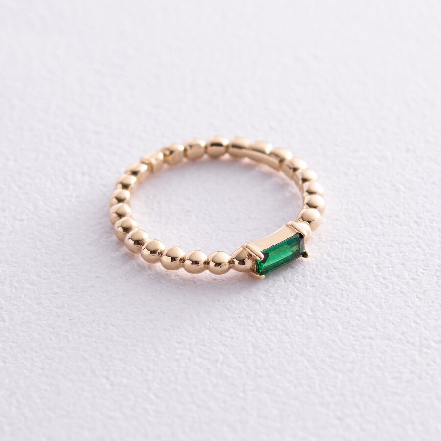 Золотое кольцо "Аннабель" с зеленым фианитом к07183