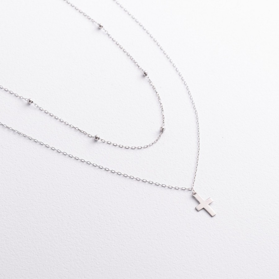 Двойное серебряное колье "Крестик" 908-01328