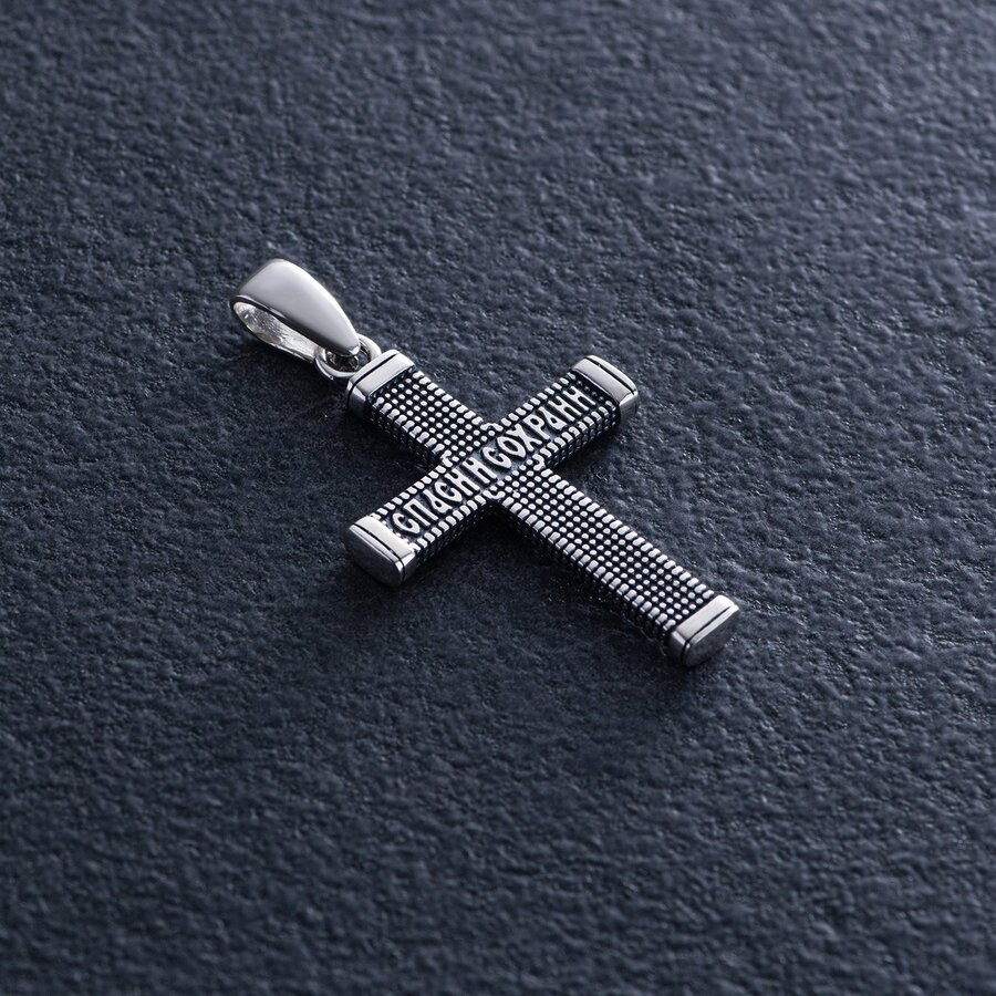Серебряный крест "Спаси и сохрани" 133105