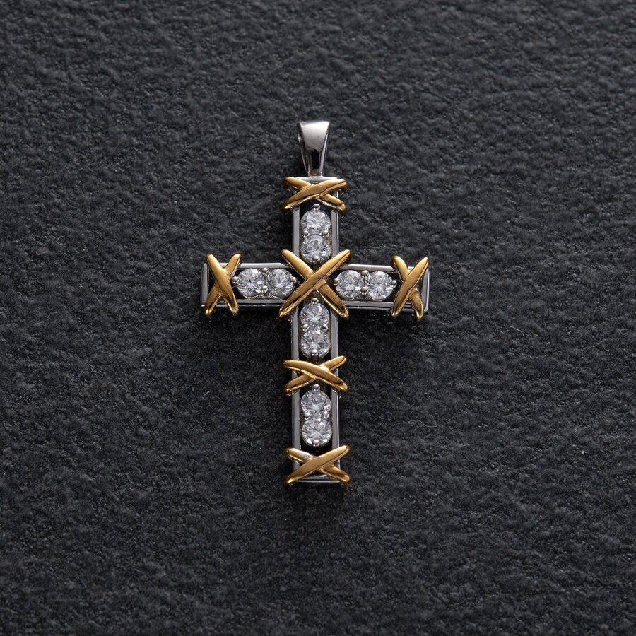 Серебряный крестик с фианитами (позолота) 897