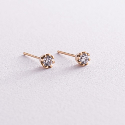 Золотые серьги - пусеты с фианитами с05845