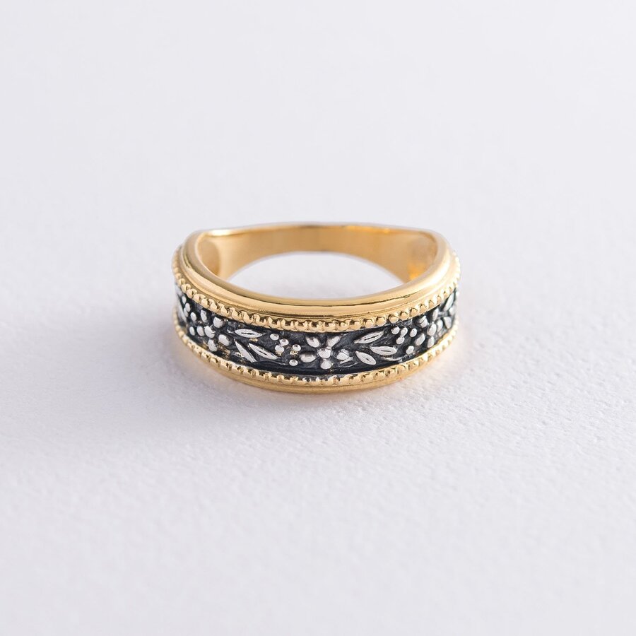 Серебряное кольцо "Цветочки" с позолотой 112298